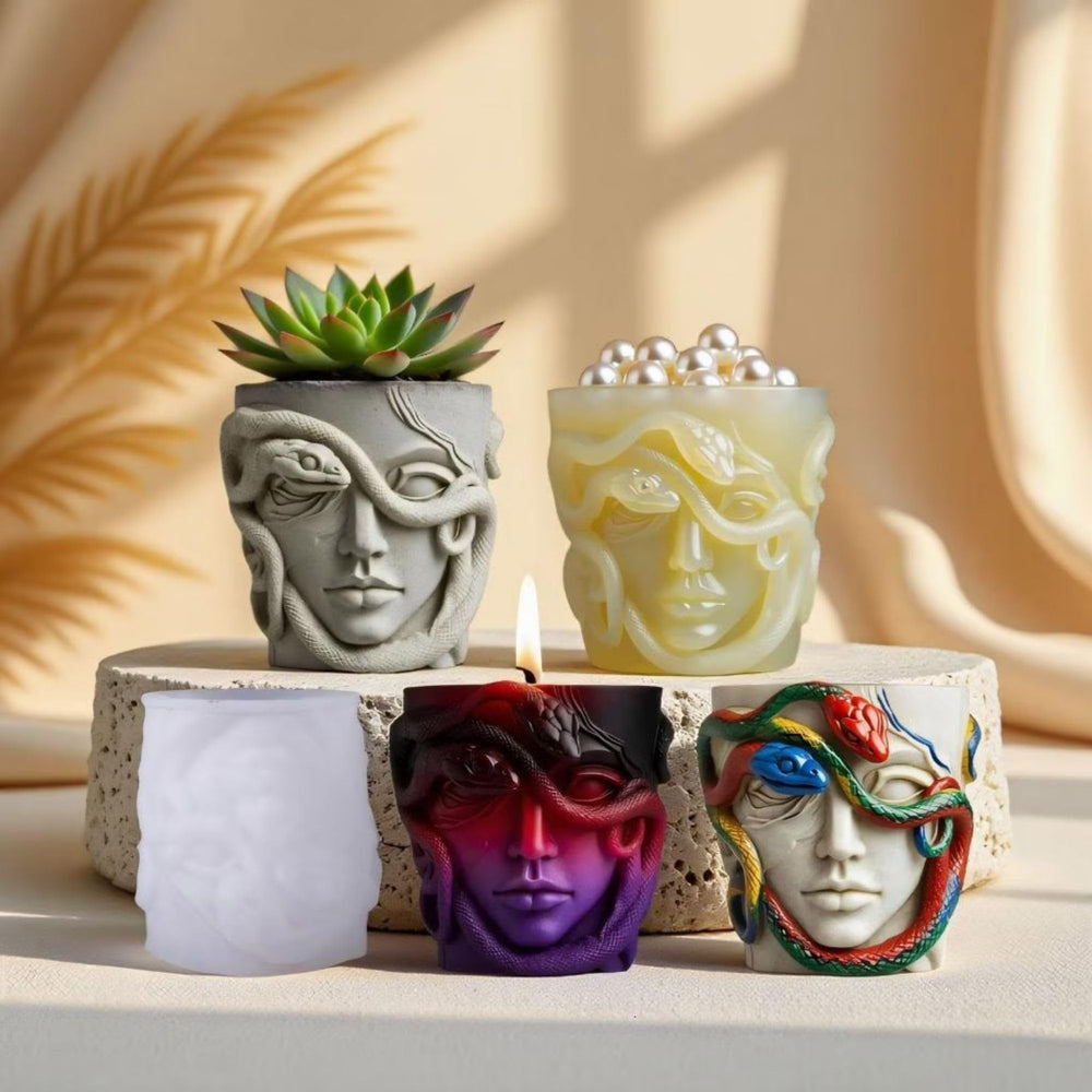 Snoogg Medusa Vessel Silicone Mold for Eco Resin Casting, Jesmonite, Resin Crete, Ecocrete, Concrete & Plaster, Goddess Face Planter Vase Candle Holder Mold DIY Home Decor