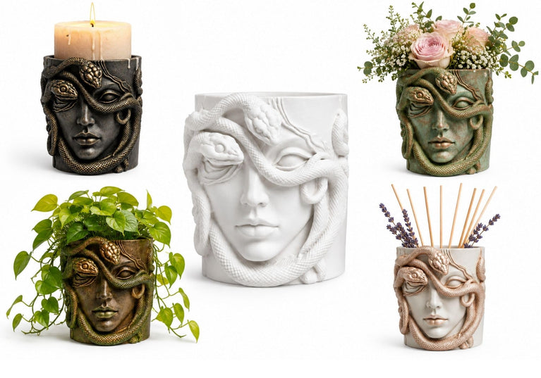 Snoogg Medusa Vessel Silicone Mold for Eco Resin Casting, Jesmonite, Resin Crete, Ecocrete, Concrete & Plaster, Goddess Face Planter Vase Candle Holder Mold DIY Home Decor
