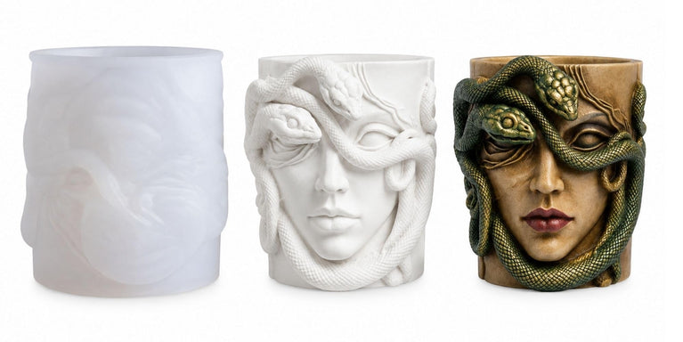 Snoogg Medusa Vessel Silicone Mold for Eco Resin Casting, Jesmonite, Resin Crete, Ecocrete, Concrete & Plaster, Goddess Face Planter Vase Candle Holder Mold DIY Home Decor