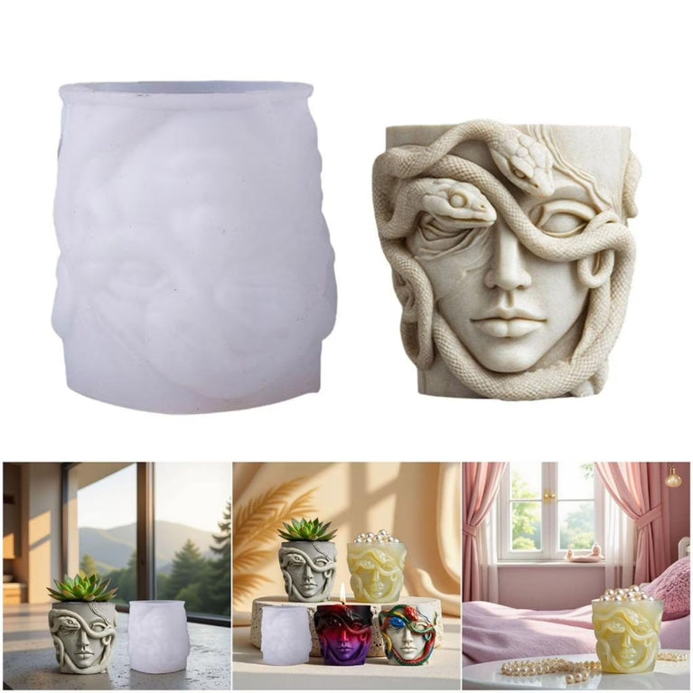 Snoogg Medusa Vessel Silicone Mold for Eco Resin Casting, Jesmonite, Resin Crete, Ecocrete, Concrete & Plaster, Goddess Face Planter Vase Candle Holder Mold DIY Home Decor