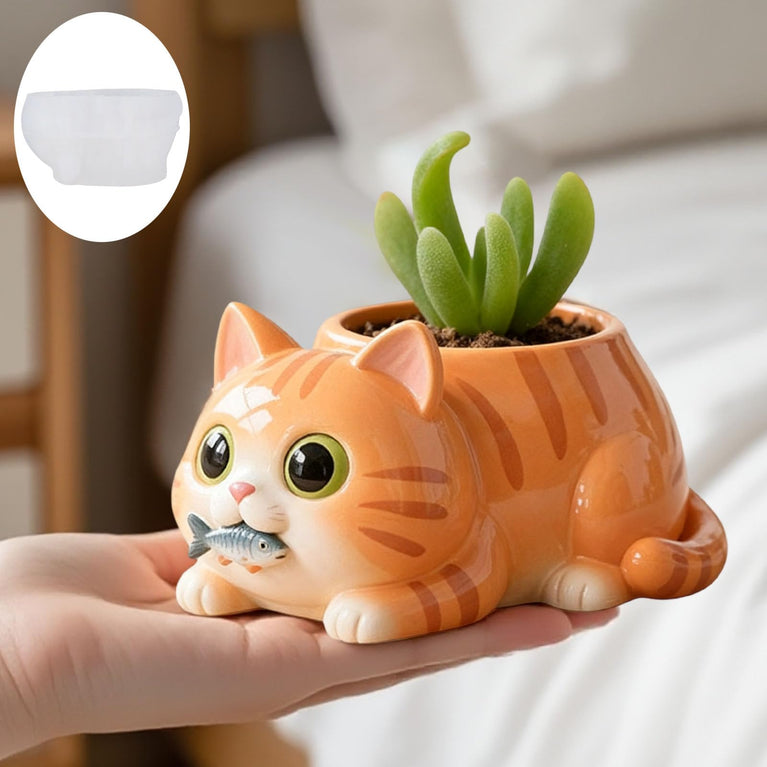 Snoogg Fishy Cat Planter Silicone Mold for Eco Resin Casting, Jesmonite, Resin Crete, Ecocrete, Concrete & Plaster, Cute Cat Succulent Pot Mold for DIY Home Decor Crafts