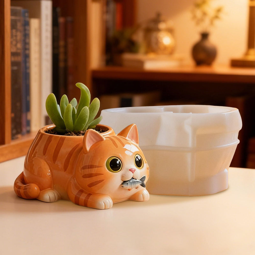 Snoogg Fishy Cat Planter Silicone Mold for Eco Resin Casting, Jesmonite, Resin Crete, Ecocrete, Concrete & Plaster, Cute Cat Succulent Pot Mold for DIY Home Decor Crafts