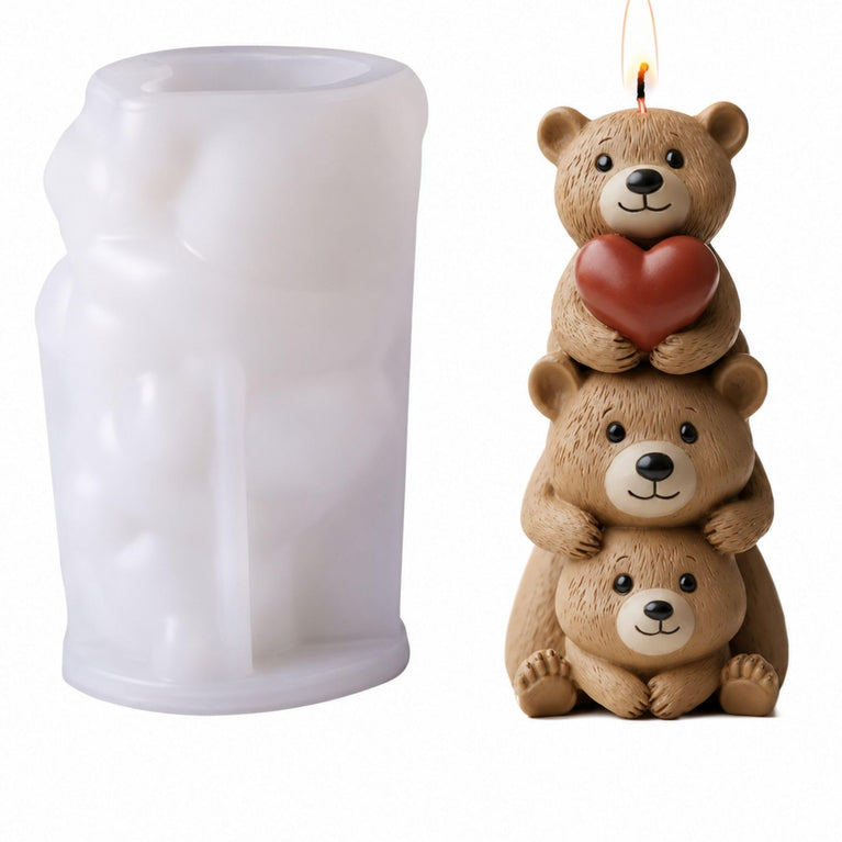 Snoogg Love Bear Tower Silicone Mold for Eco Resin Casting, Jesmonite, Resin Crete, Ecocrete, Concrete, Plaster & Wax Candle Making, Teddy Bear Decor Mold for DIY Crafts