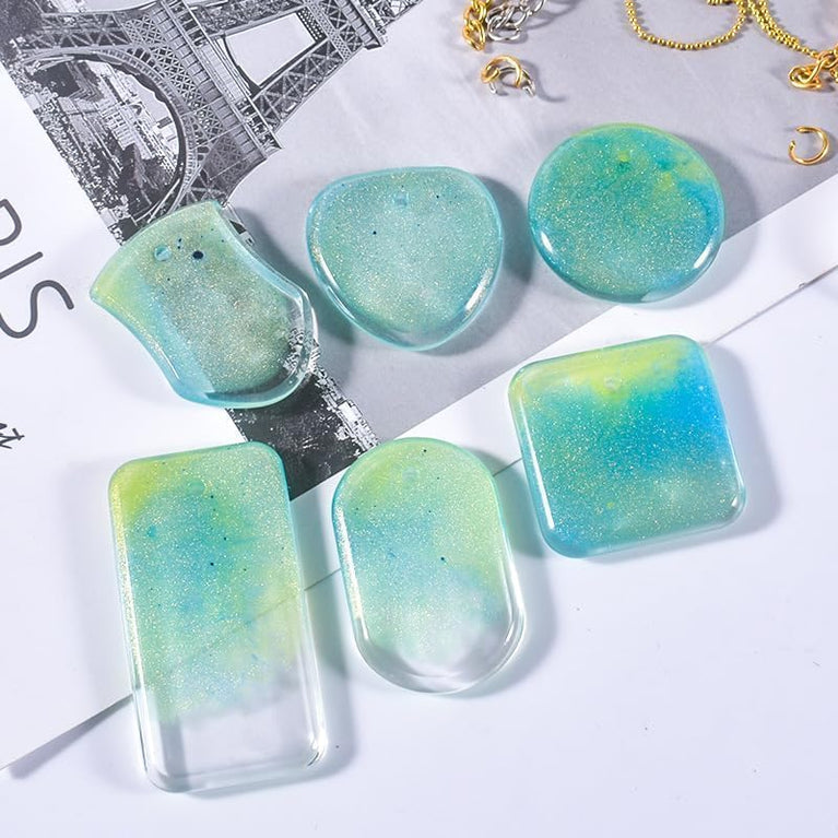SNOOGG Silicone Resin Molds Pack of 3 Sets 18 Pcs 2 Inch Keychain Pendant Molds with Hanging Hole, 6 Shapes Round Square Rectangle Epoxy Resin Charm Mould for DIY Jewellery Craft Making