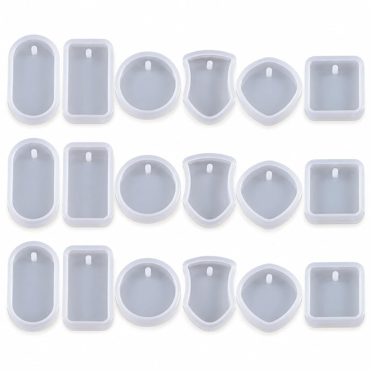SNOOGG Silicone Resin Molds Pack of 3 Sets 18 Pcs 2 Inch Keychain Pendant Molds with Hanging Hole, 6 Shapes Round Square Rectangle Epoxy Resin Charm Mould for DIY Jewellery Craft Making