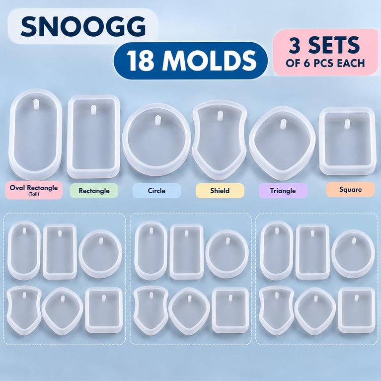 SNOOGG 24 Pcs Epoxy Resin Keychain Molds Set of 4-24 PIECE 2 Inch Silicone Pendant Mould with Hole for Resin Art, Bag Charm, Jewellery Making Bulk Pack for Small Business & Workshop