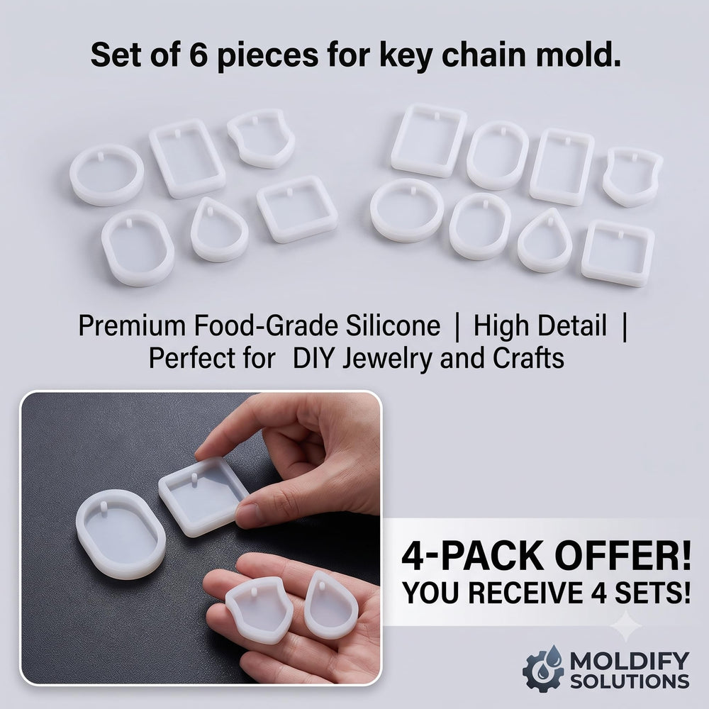 SNOOGG 24 Pcs Epoxy Resin Keychain Molds Set of 4-24 PIECE 2 Inch Silicone Pendant Mould with Hole for Resin Art, Bag Charm, Jewellery Making Bulk Pack for Small Business & Workshop