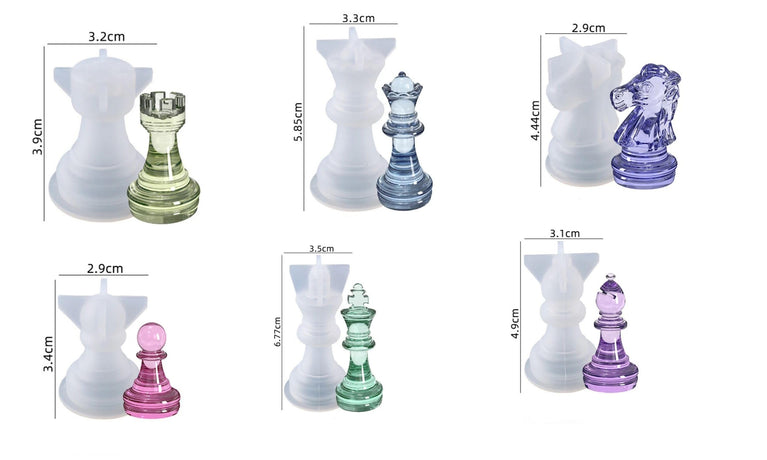SNOOGG Silicone Chess Board Mold with 6 Pc Chess Pieces Mold Single Piece Construction Resin Casting Set for Epoxy DIY Chess Game Making Handmade Crafts Art Supplies Board Game Kit
