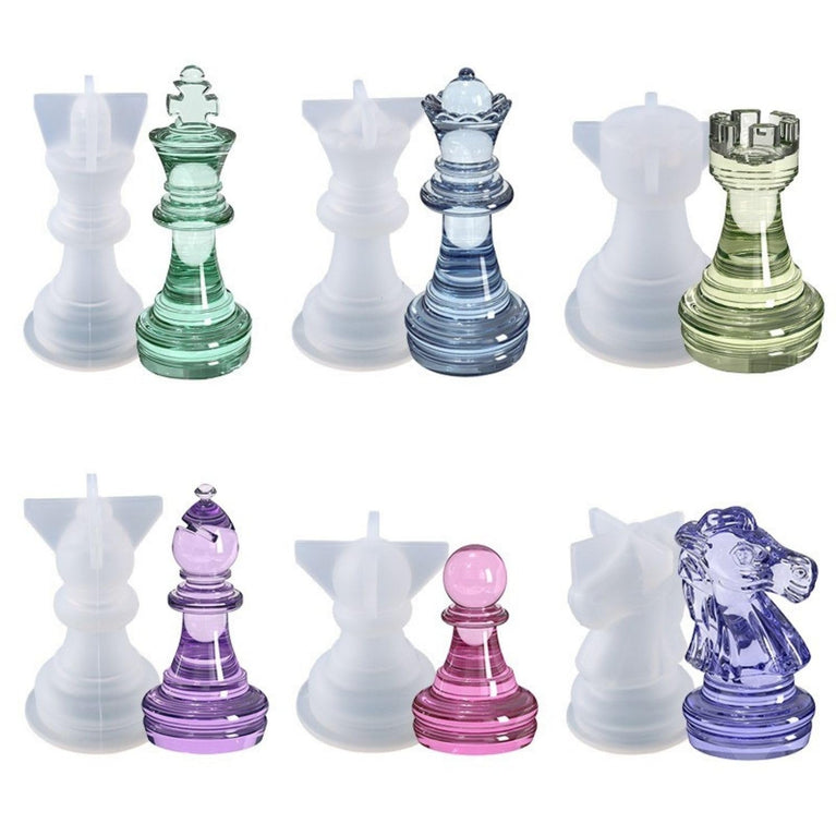 Snoogg Silicone Chess Set Mold – 6 Piece Single-Cavity King, Queen, Bishop, Knight, Rook & Pawn Mold for Epoxy Resin Casting, DIY Chess Making, Crafts & Art Supplies