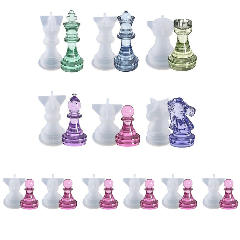 Resin Mold Holder Stand & 12-Piece Chess Checker Mold, 12 Slot Wooden Base, Stable Resin Casting, Anti-Movement, Uniform Drying for Chess Craft