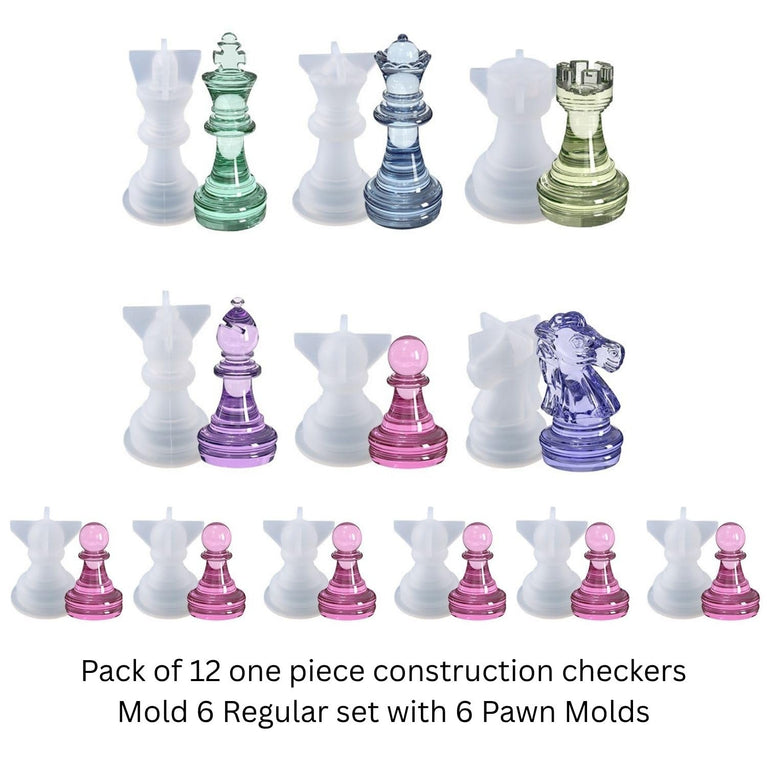 Resin Mold Holder Stand & 12-Piece Chess Checker Mold, 12 Slot Wooden Base, Stable Resin Casting, Anti-Movement, Uniform Drying for Chess Craft