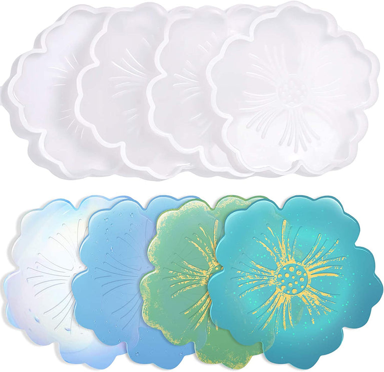 snoogg â„¢4 pack 12cm flower shape coaster silicone molds for epoxy resin casting for event