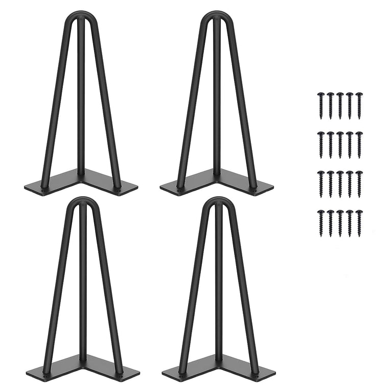 SNOOGG Iron Hairpin Table Leg 7 mm 14 TO 18 INCH Solid Steel Metal Furniture Leg with Mounting Screws & Rubber Floor Protector for DIY Coffee Table, Bench, Desk, Chair, Side Table, Sold as 1 Piece