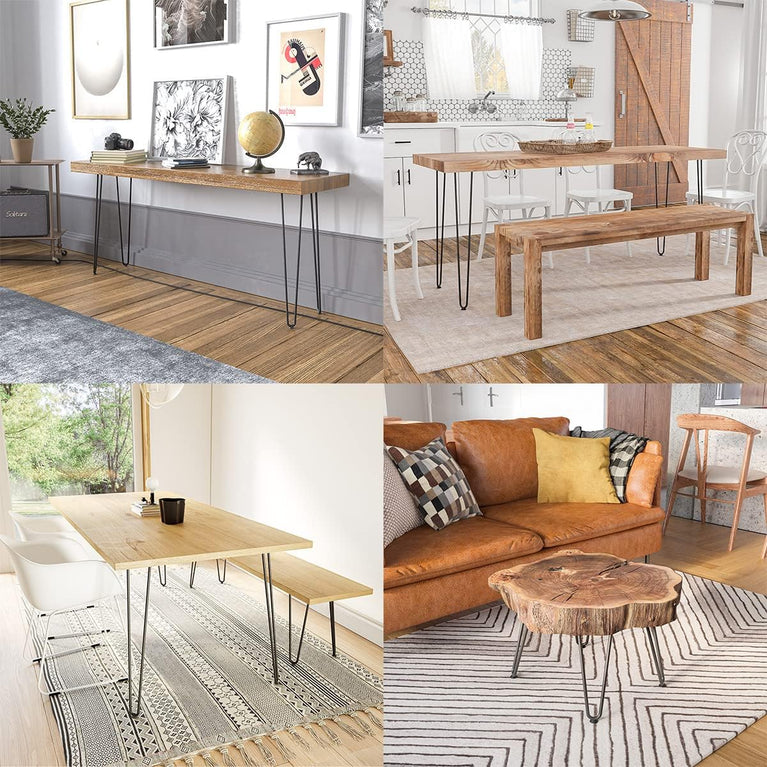 SNOOGG Iron Hairpin Table Leg 7 mm 14 TO 18 INCH Solid Steel Metal Furniture Leg with Mounting Screws & Rubber Floor Protector for DIY Coffee Table, Bench, Desk, Chair, Side Table, Sold as 1 Piece