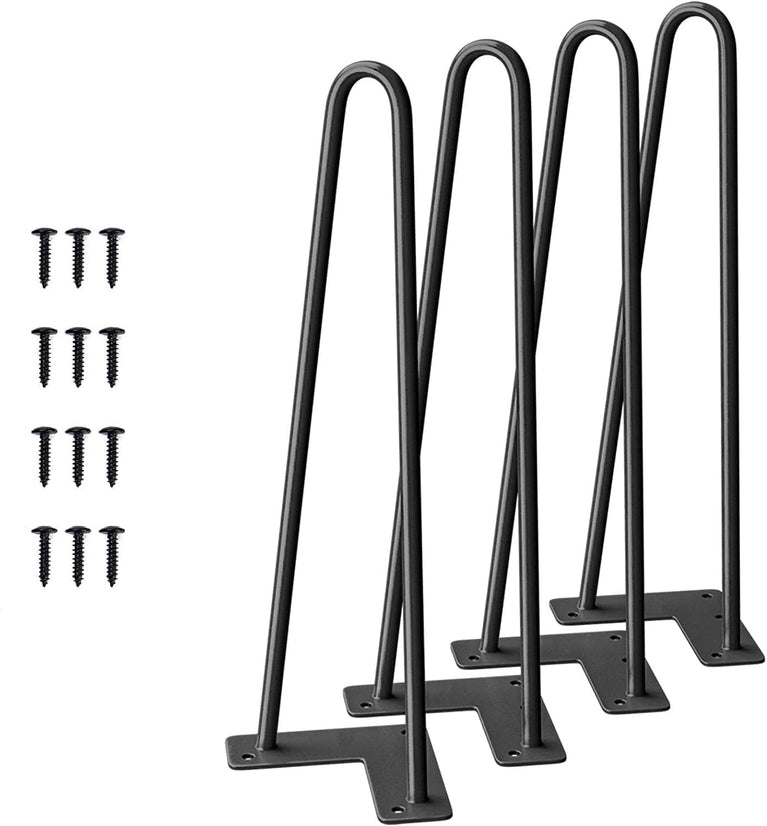 SNOOGG Iron Hairpin Table Leg 7 mm 14 TO 18 INCH Solid Steel Metal Furniture Leg with Mounting Screws & Rubber Floor Protector for DIY Coffee Table, Bench, Desk, Chair, Side Table, Sold as 1 Piece