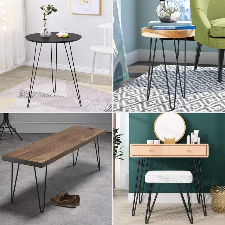 SNOOGG Iron Hairpin Table Leg 7 mm 14 TO 18 INCH Solid Steel Metal Furniture Leg with Mounting Screws & Rubber Floor Protector for DIY Coffee Table, Bench, Desk, Chair, Side Table, Sold as 1 Piece