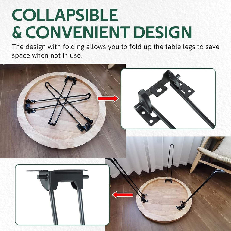 Foldable Metal Table Legs 12–22 Inch Adjustable Height, Heavy Duty Iron Furniture Legs for Coffee Table, Bench, Laptop Desk, DIY Folding Table with Screws – Set of 4