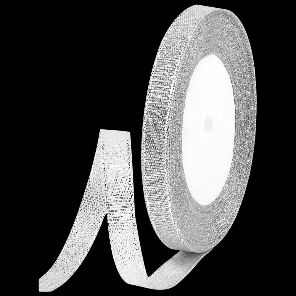 SNOOGG 15 mm Organza Metallic Glitter Silver Ribbon for DIY Craft, Gift Wrapping,Festival Decorations, Gift Bows, Wedding Packing, Party Decoration - 100 Yards