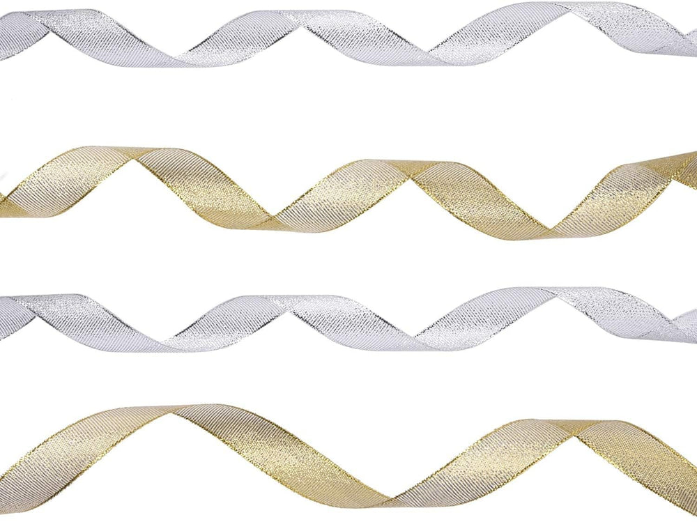 SNOOGG 15 mm Organza Metallic Glitter Silver Ribbon for DIY Craft, Gift Wrapping,Festival Decorations, Gift Bows, Wedding Packing, Party Decoration - 50 Yards