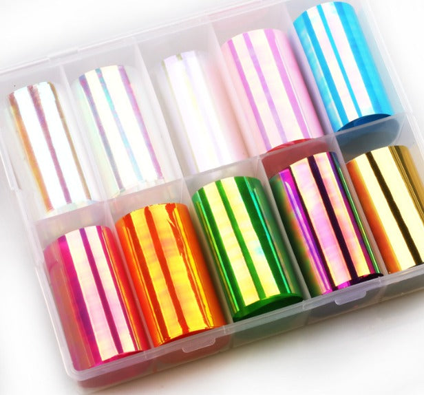 10 multicolor sparkling foil specially developed for nail art and resin art transprent box