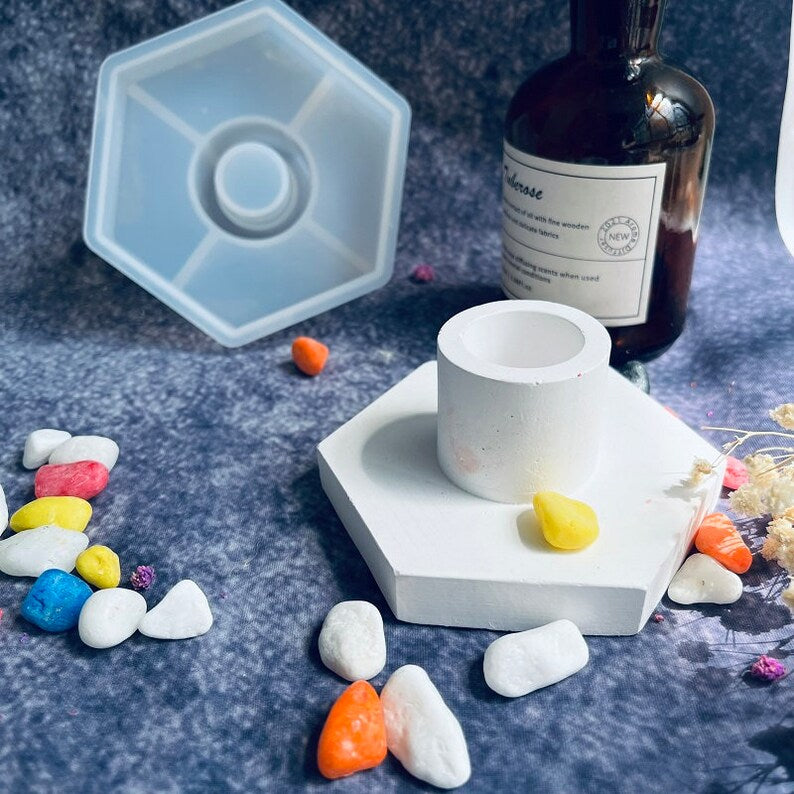 hexagonal candlestick silicone mold diy handmade epoxy resin concrete cement resin casting