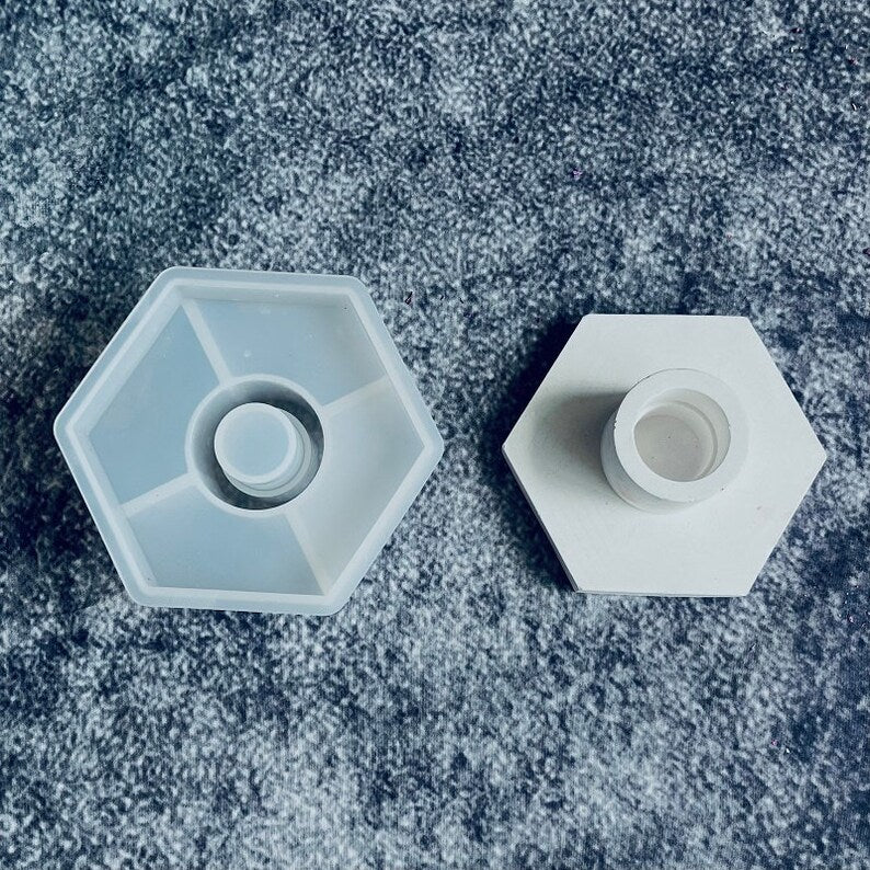hexagonal candlestick silicone mold diy handmade epoxy resin concrete cement resin casting