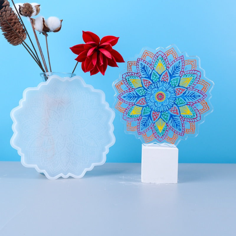 mandala carving flower coaster resin mold sunflower coasters agate molds cup mat silicone c