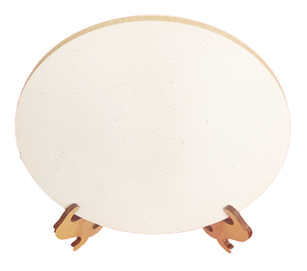 Round Shape Mini Gesso primed paintable Disc with Inter locking foldable Easel stand.