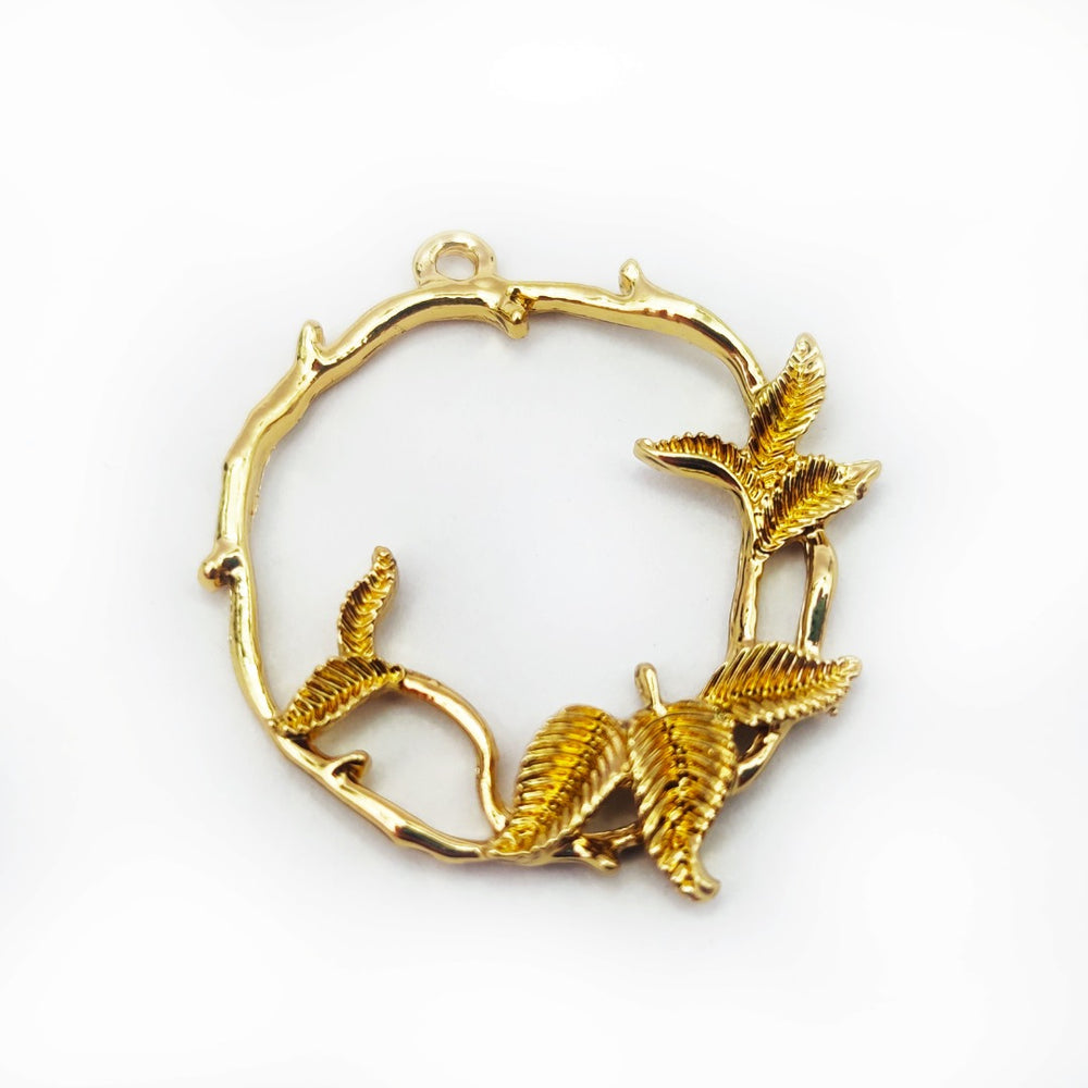 1 pc pack leaf design gold plated pendent charm for resin uv art thick micron plating and l
