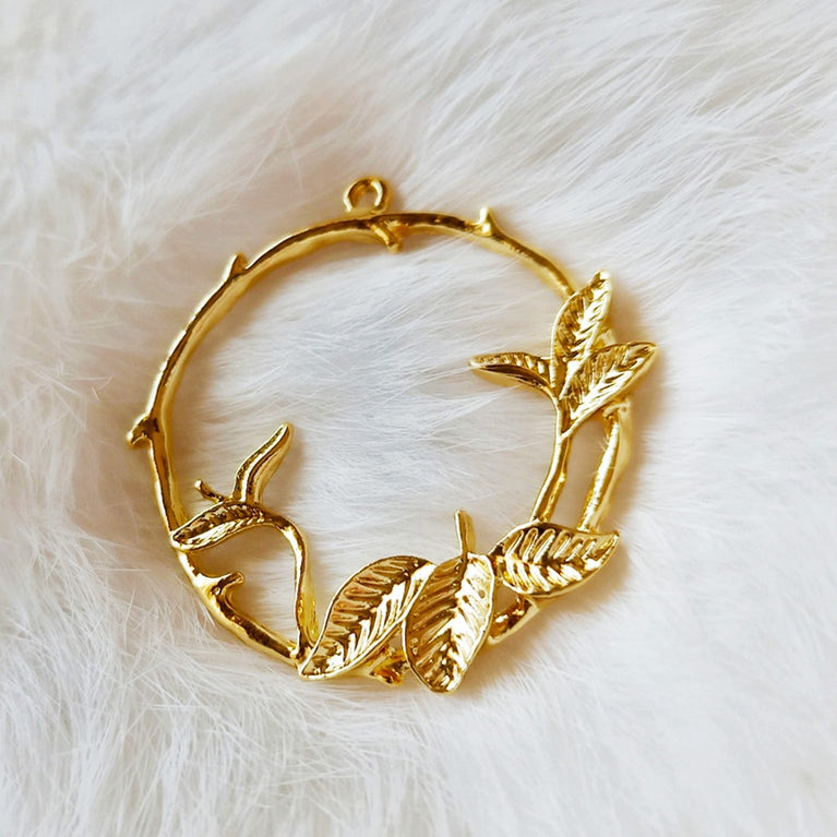 1 pc pack leaf design gold plated pendent charm for resin uv art thick micron plating and l