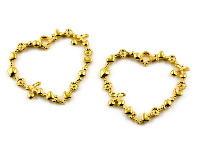 21 pc pack heart and leaft design gold plated pendent charm for resin uv art thick micron p