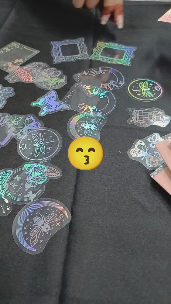SNOOGG Holographic Pet Sticker Cut-Outs - Pack of 40 Ultra Clear Stickers, Perfect for Floating Craft Projects and Unique Decorative Applications