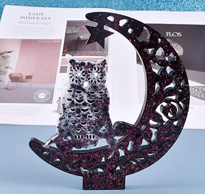 owl moon owl resin mould with stand silicone mold display board casting mold epoxy moulds f