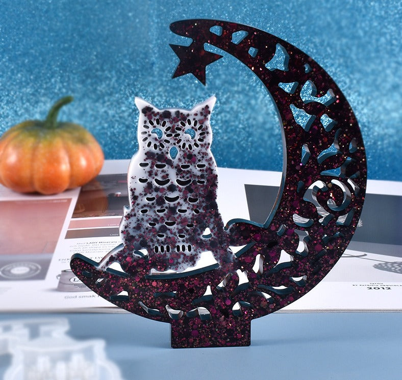owl moon owl resin mould with stand silicone mold display board casting mold epoxy moulds f