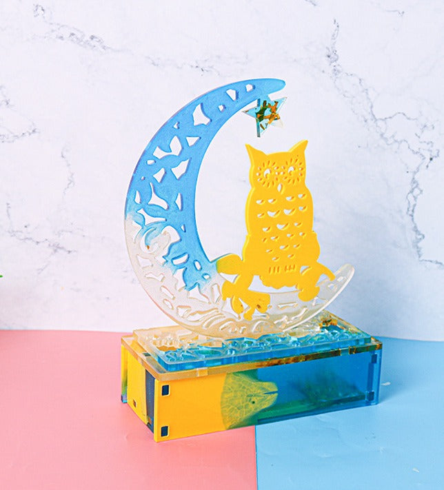 owl moon owl resin mould with stand silicone mold display board casting mold epoxy moulds f