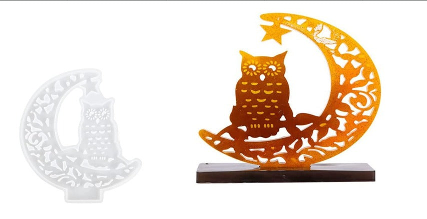 owl moon owl resin mould with stand silicone mold display board casting mold epoxy moulds f