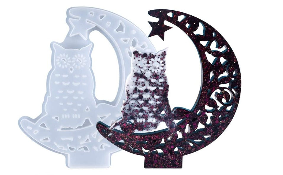 owl moon owl resin mould with stand silicone mold display board casting mold epoxy moulds f