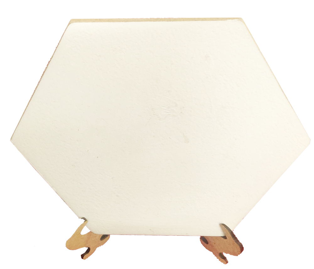 Hexagon Shape Mini Gesso primed paintable Disc with Inter locking foldable Easel stand.