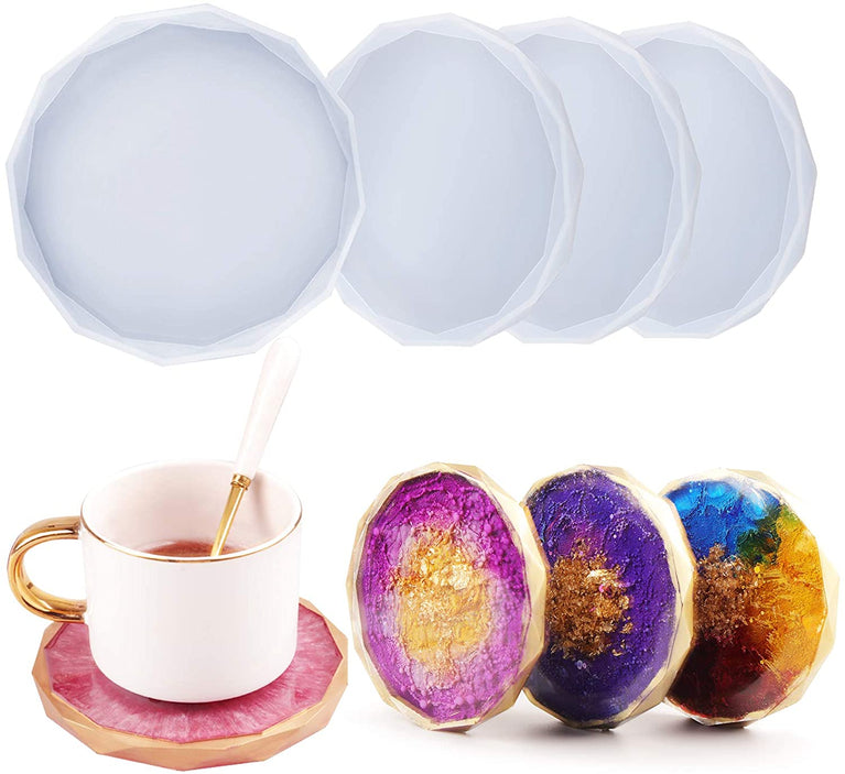 snoogg ™4 pack 10cm diamond edge round coaster silicone molds for epoxy resin casting for