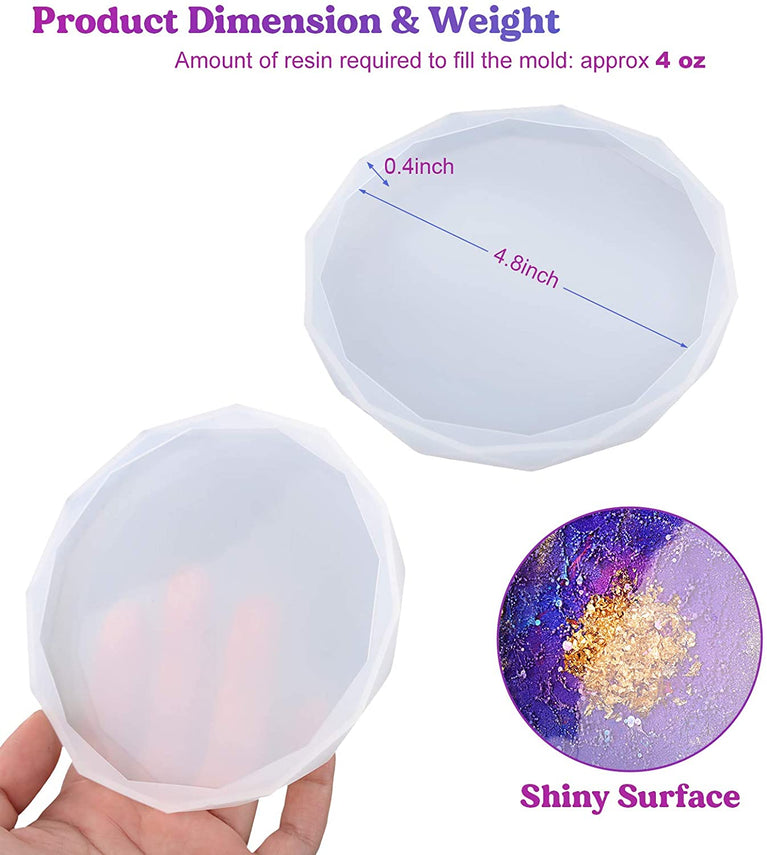 snoogg ™4 pack 10cm diamond edge round coaster silicone molds for epoxy resin casting for
