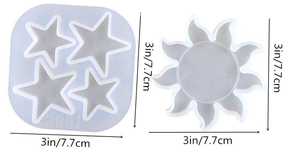 snoogg ™pack of one sun design and 4 cavity star silicone moulds use for resin casting fo