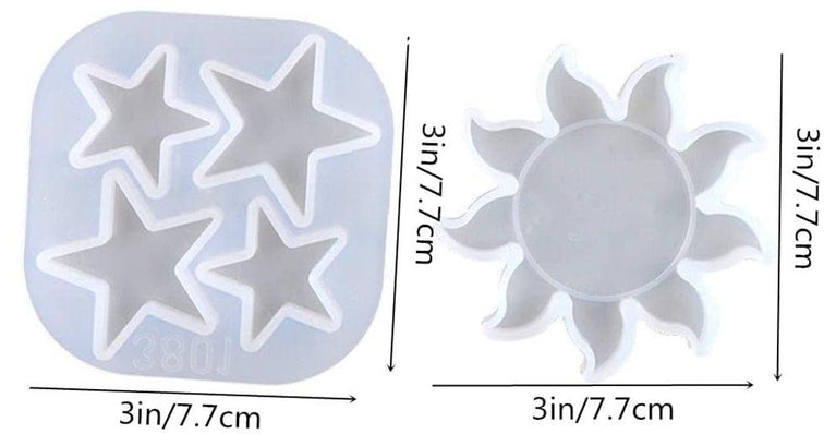 snoogg ™pack of one sun design and 4 cavity star silicone moulds use for resin casting fo