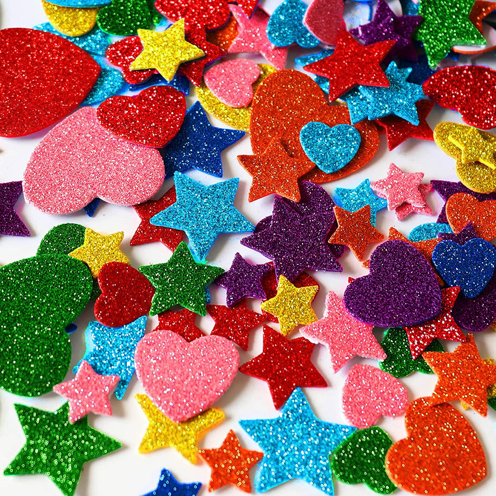 Glitter Stickers Self Adhesive, Mini Heart and Stars etc Shapes . pack of 100