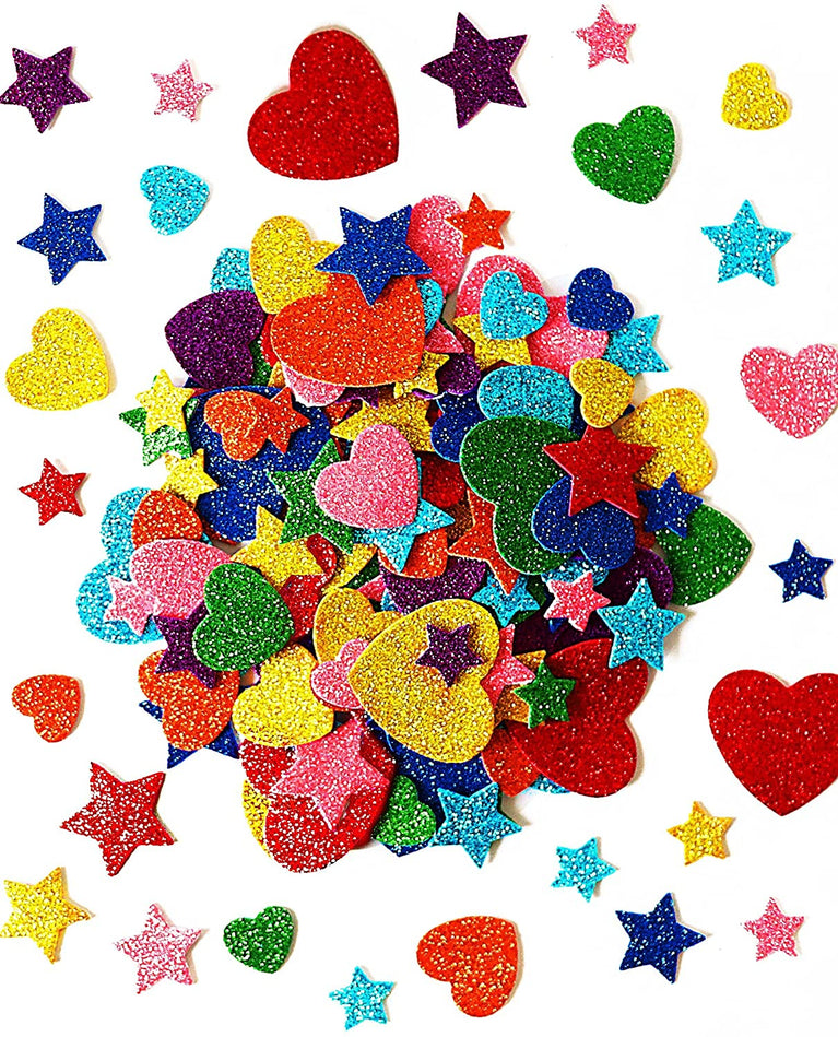 glitter stickers self adhesive mini heart and stars etc shapes pack of 100