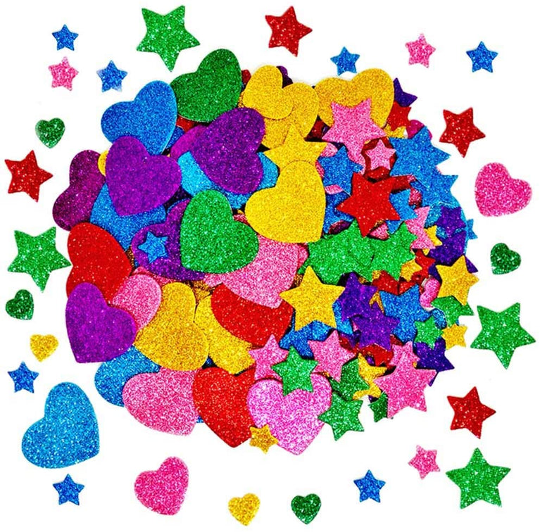 glitter stickers self adhesive mini heart and stars etc shapes pack of 100