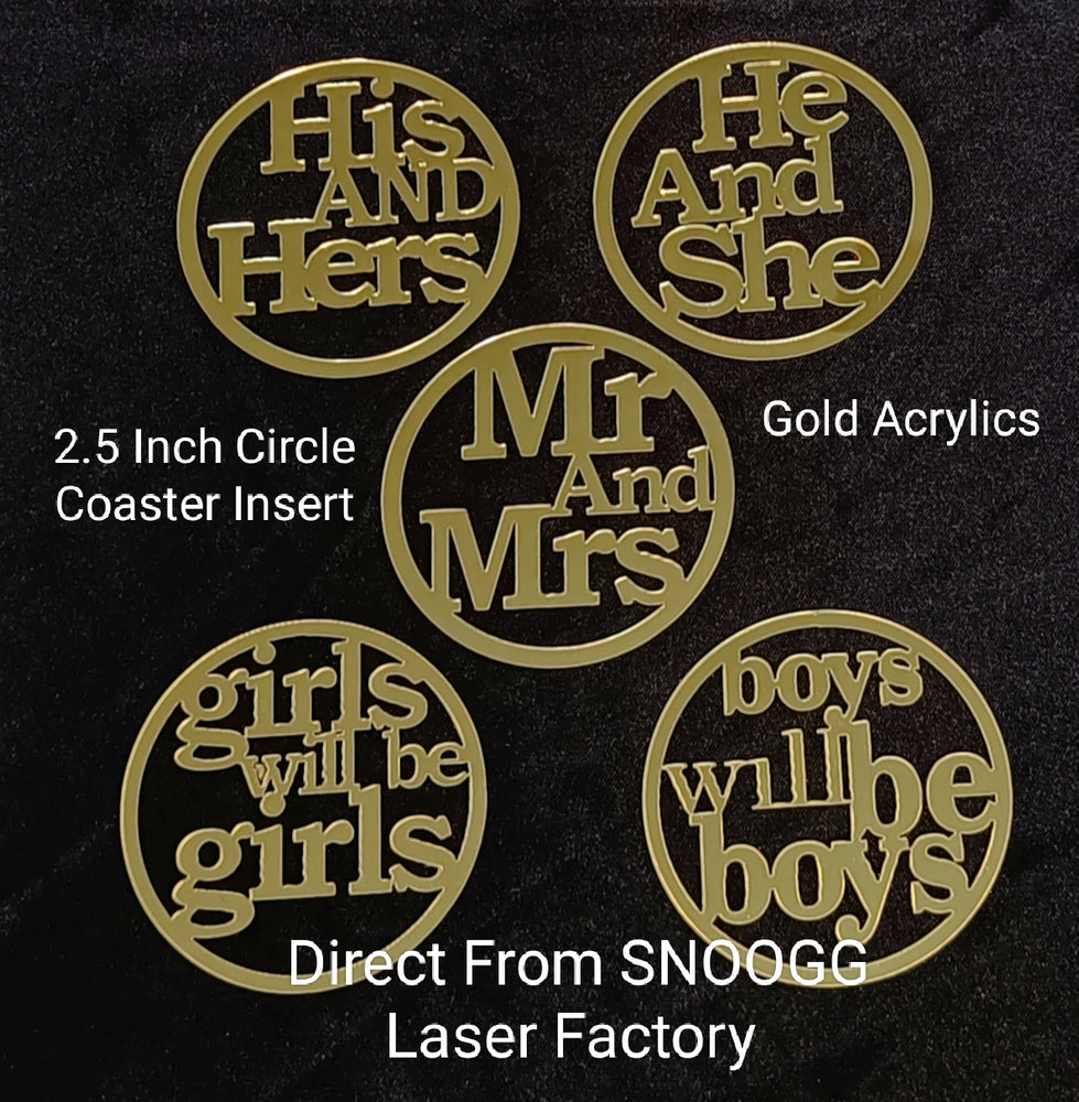 coaster emblishment inserts 2 5 inch round dia gold acrylic laser cut finish set of five in
