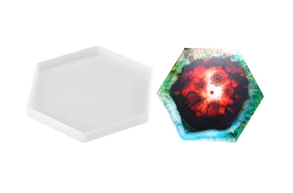 snoogg a 4 pack 10cm hexagon shape and design coaster silicone molds for epoxy resin castin