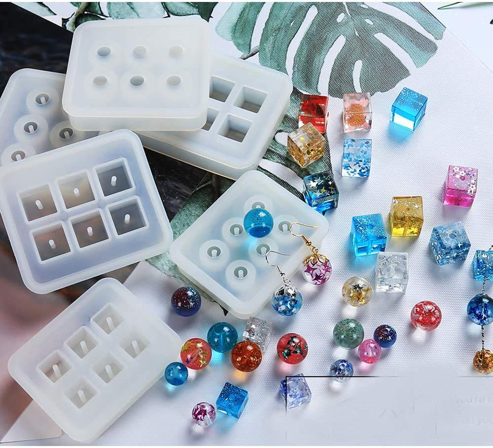 Snoogg Square Ball DIY Silicone square Bead Mold Resin Earring Jewellery Making Molds Craft 6 Cavities Silicone 6 cavities Resin mold for small balls decoration. Type square small mold.