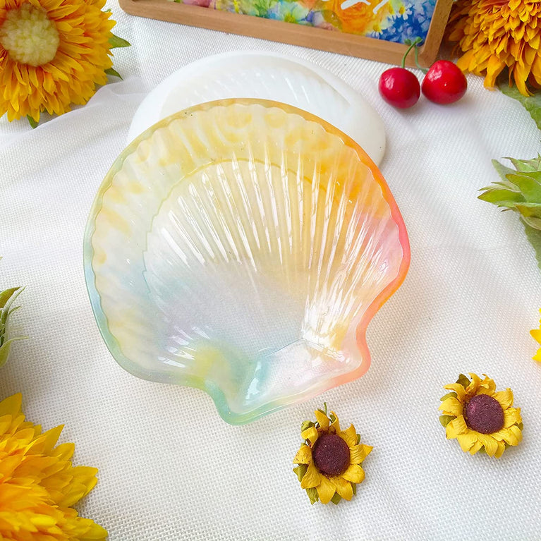 snoogg ™set of 1 sea shell shape and lotus tea light astray decor silicone molds for epox