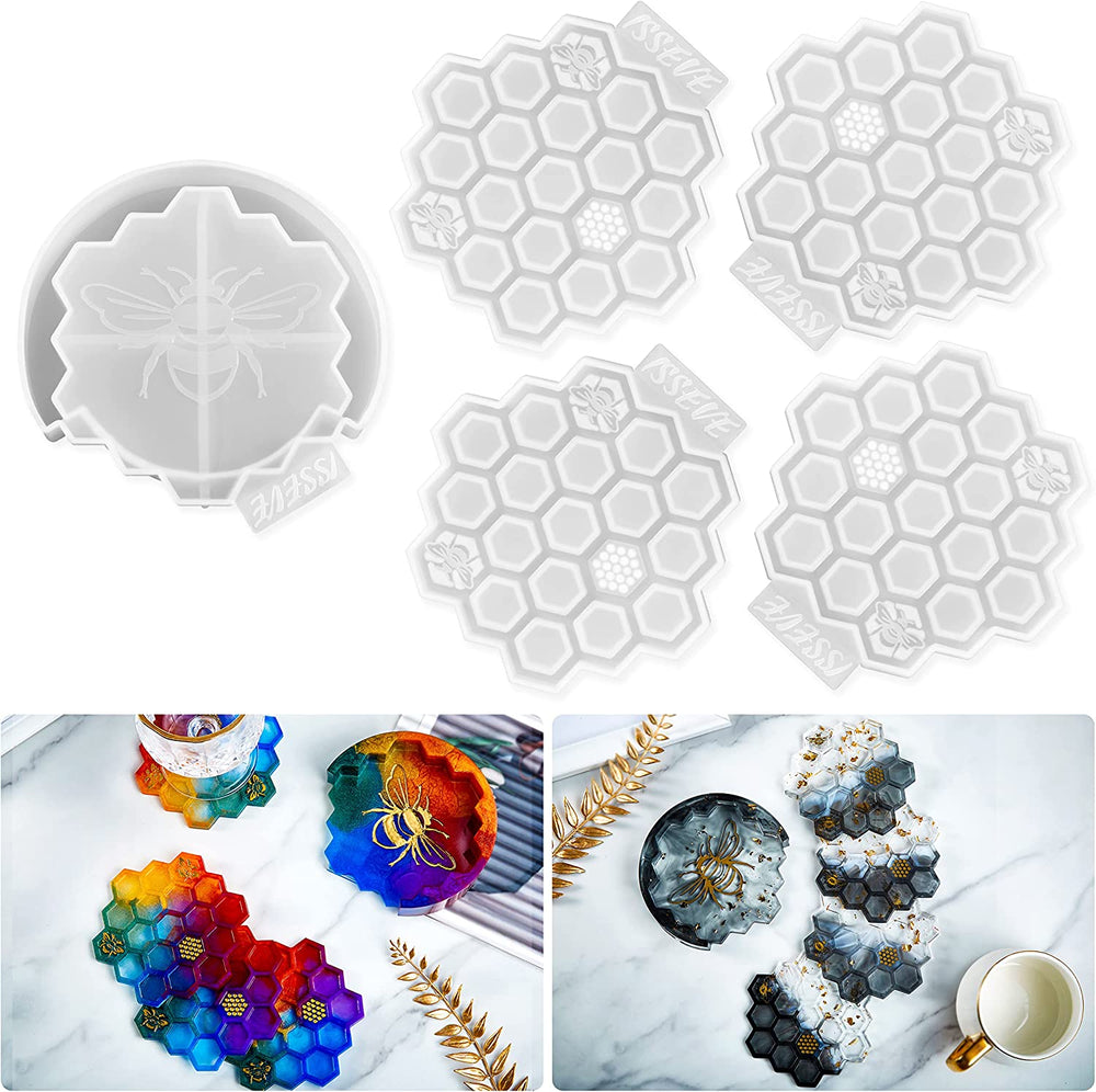 silicone mould for resin art casting etc design honey comb coaster size 4 inch pack of 4 se